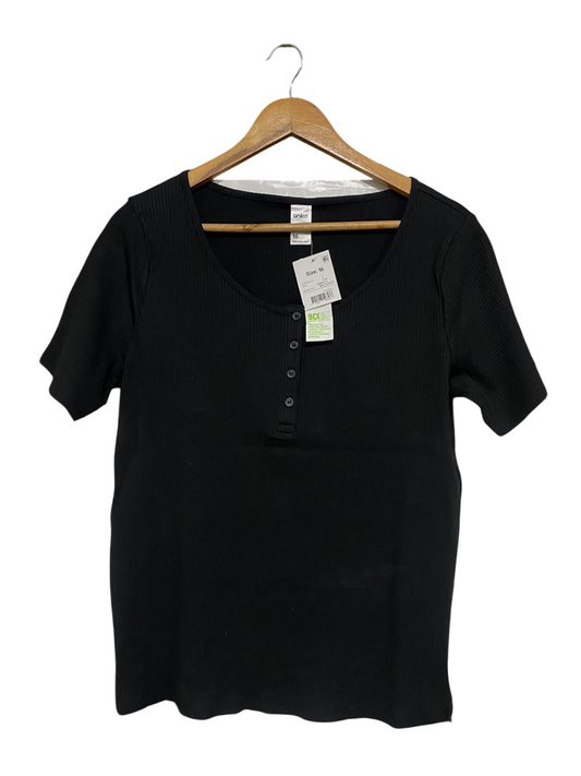 ANKO |M| BUST 17 | A65| BLACK RIBBED BUTTON-FRONT SHORT-SLEEVE TECHNICAL UTILITY TEE