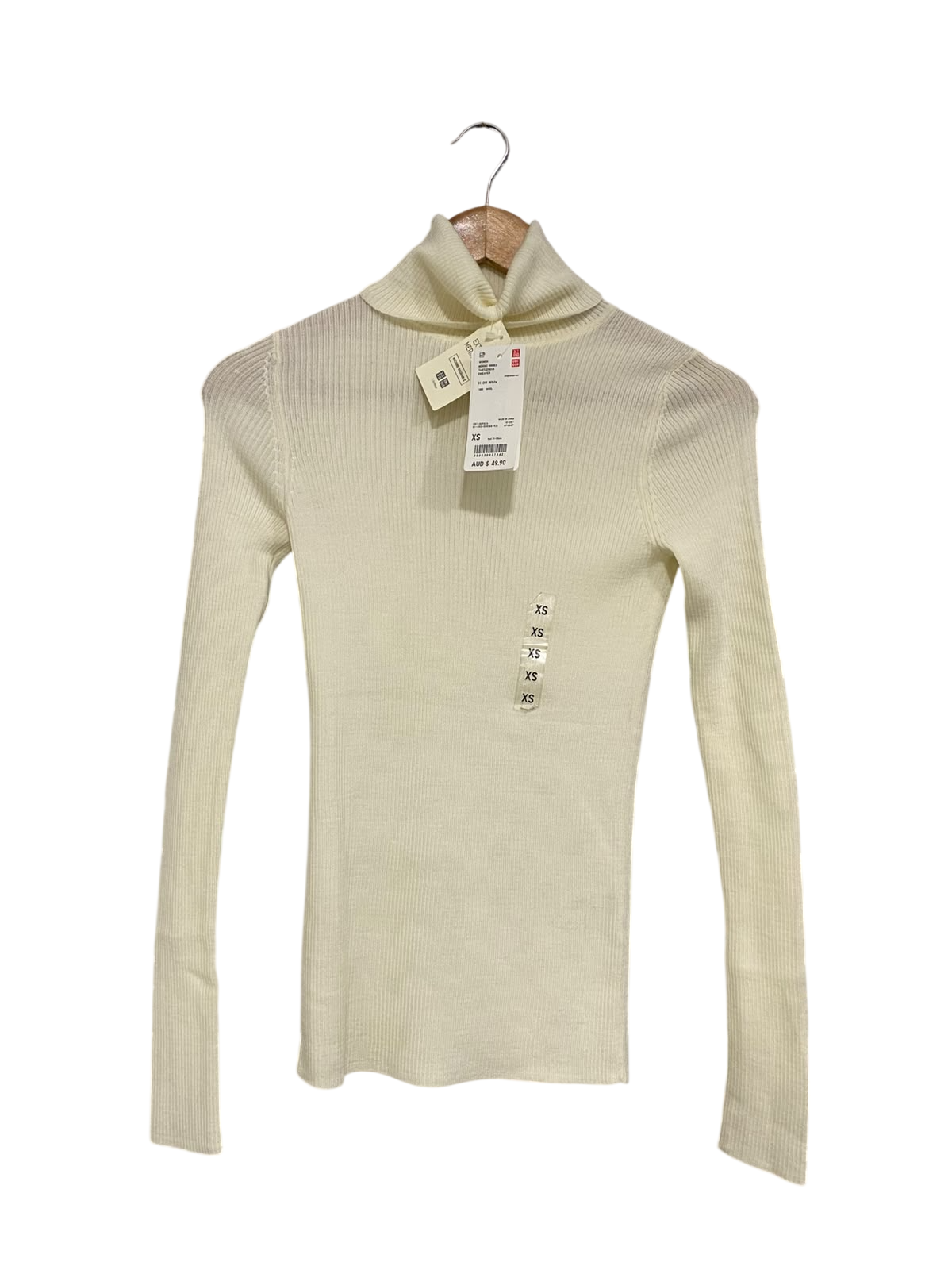 UNIQLO |XS| BUST 13| A65| OFF-WHITE RIBBED TURTLENECK LONG-SLEEVE  SWEATER