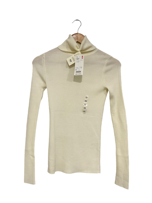 UNIQLO |XS| BUST 13| A65| OFF-WHITE RIBBED TURTLENECK LONG-SLEEVE  SWEATER