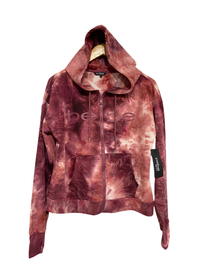 BEBE SPORT |M| BUST 22| A65| BURGUNDY TIE-DYE ZIP-UP HOODED  JACKET