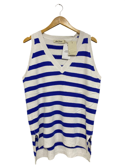 AB & IVE |S/M| BUST 21| A65| WHITE AND BLUE STRIPED V-NECK SLEEVELESS KNIT VEST
