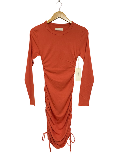FIRST MSE |M| BUST 12| A65| TERRACOTTA RUCHED DRAWSTRING LONG-SLEEVE  MIDI DRESS