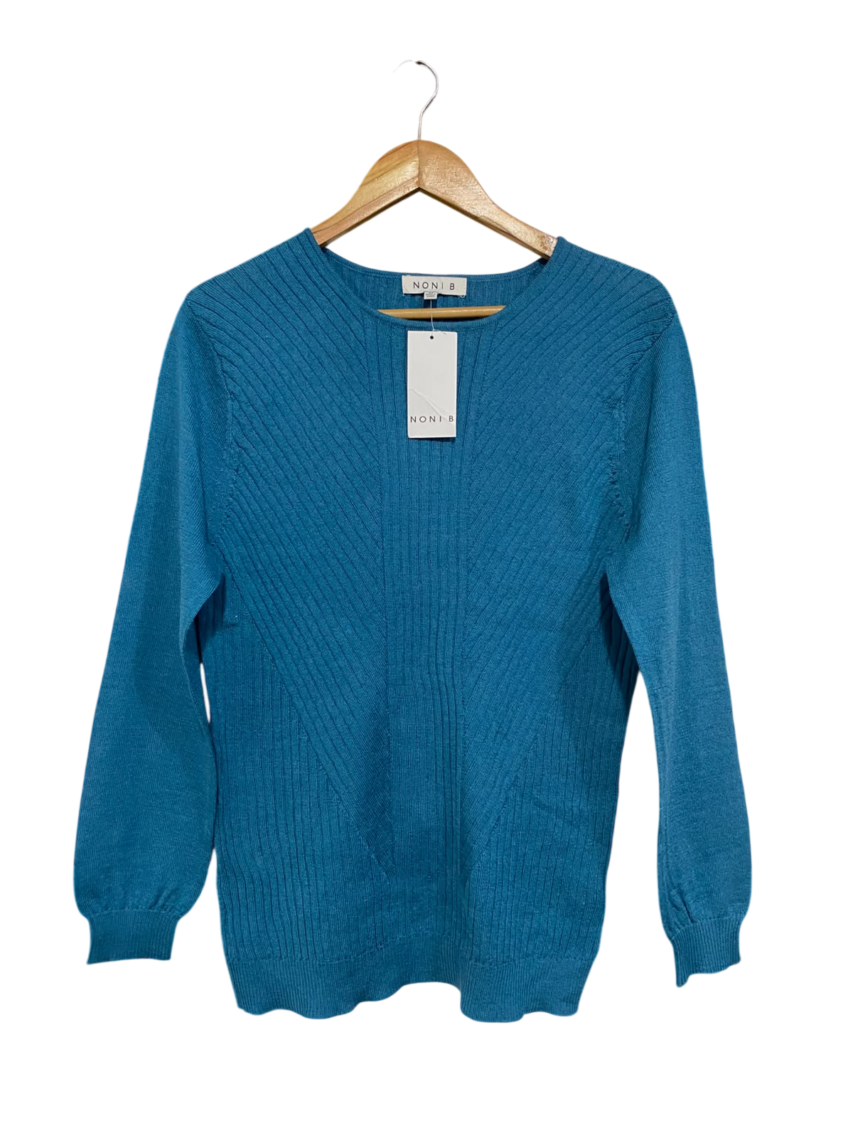 NONIB |M| BUST 19| A65| TEAL BLUE RIBBED KNIT LONG-SLEEVE  SWEATER