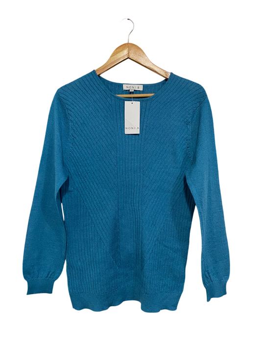 NONIB |M| BUST 19| A65| TEAL BLUE RIBBED KNIT LONG-SLEEVE  SWEATER