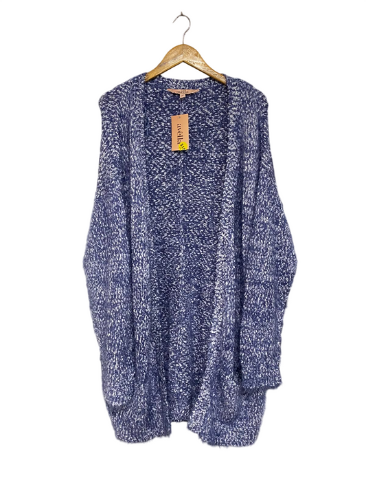 AVELLA |XL| BUST 24| A65| BLUE AND WHITE MARLED FUZZY OPEN-FRONT CARDIGAN
