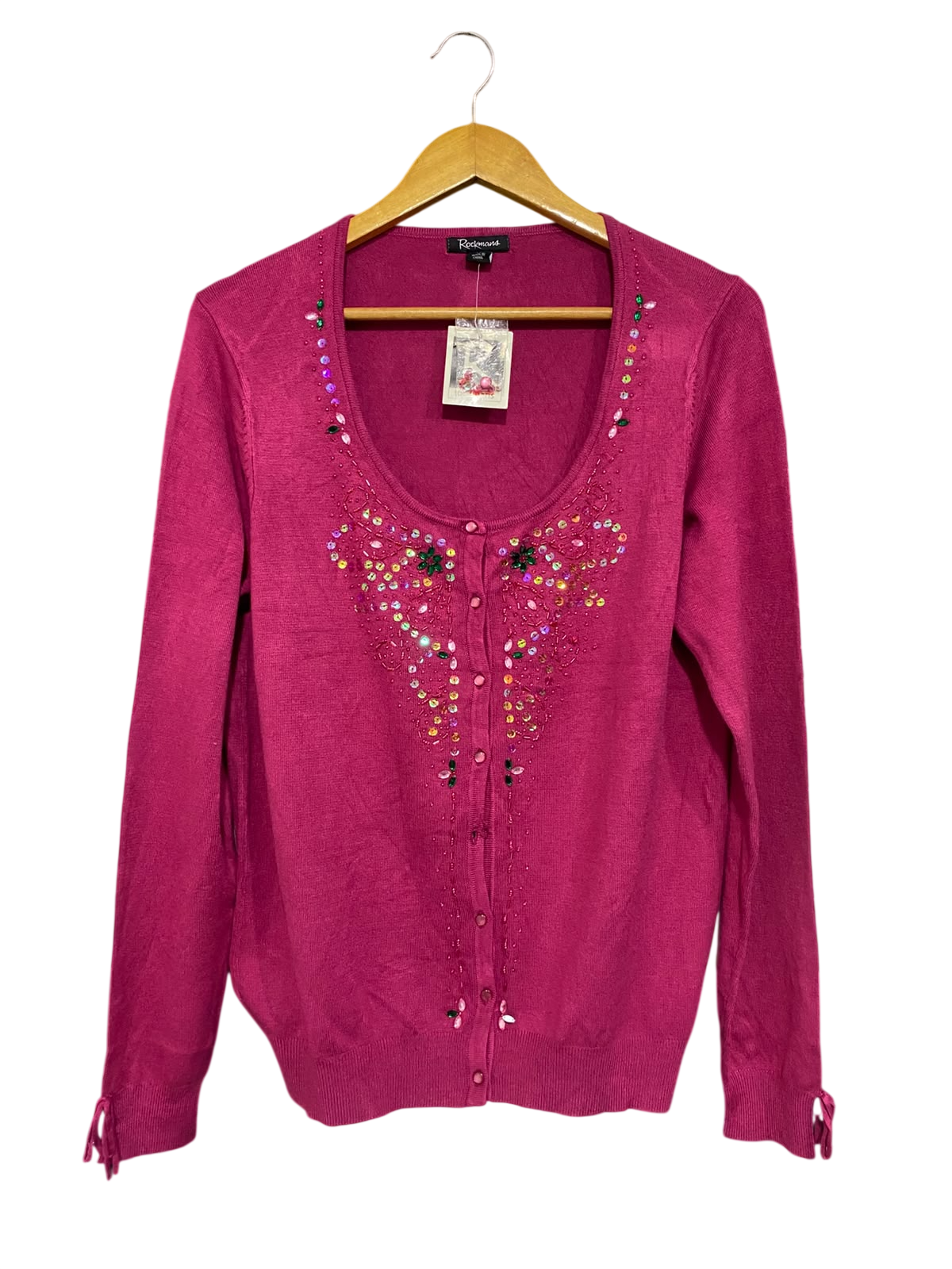 ROCKMANS |XL| BUST 20| A65| MAGENTA EMBELLISHED BUTTON-UP LONG-SLEEVE  CARDIGAN