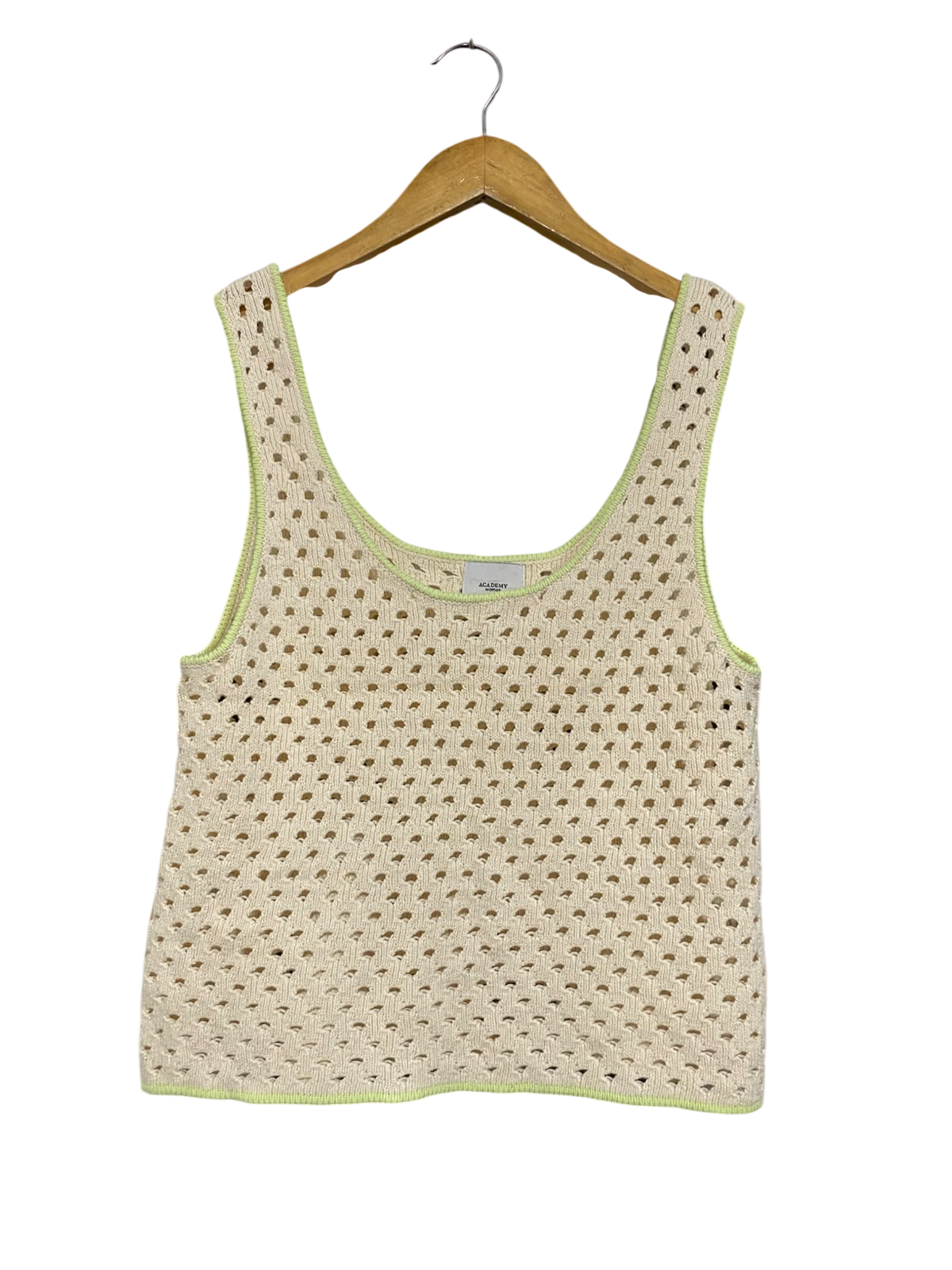 ACADEMY |XS| BUST 15| A65| CREAM AND LIME OPEN-KNIT SLEEVELESS  TANK TOP