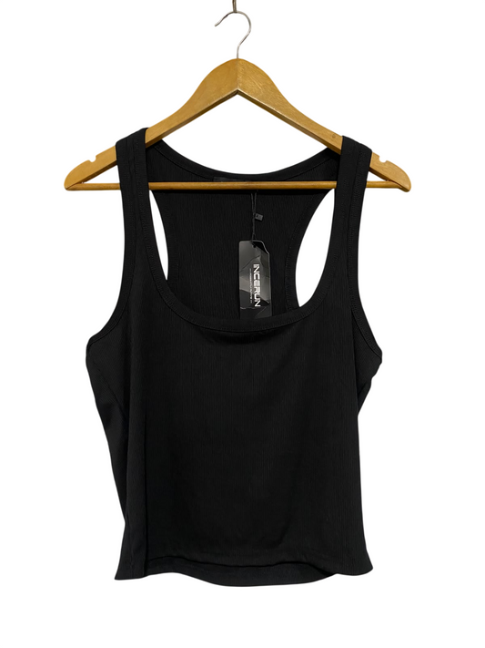 INCERUN |S| BUST 17| A68| BLACK RIBBED KNIT SCOOP-NECK RACERBACK  TANK TOP
