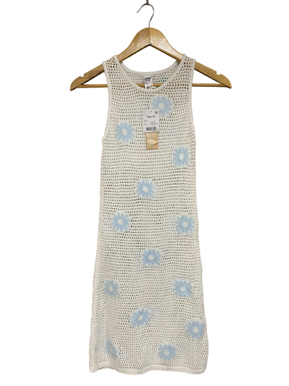 ANKO |XS| BUST 12| A65| WHITE AND BLUE FLORAL CROCHET SLEEVELESS  MIDI DRESS