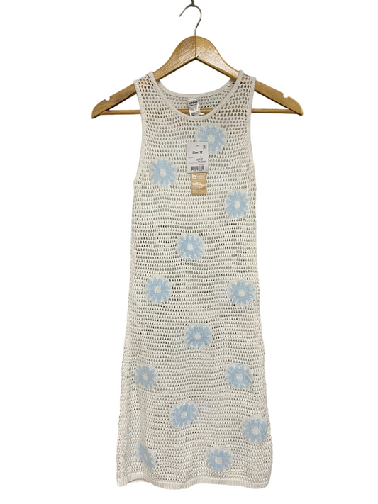 ANKO |XS| BUST 12| A65| WHITE AND BLUE FLORAL CROCHET SLEEVELESS  MIDI DRESS