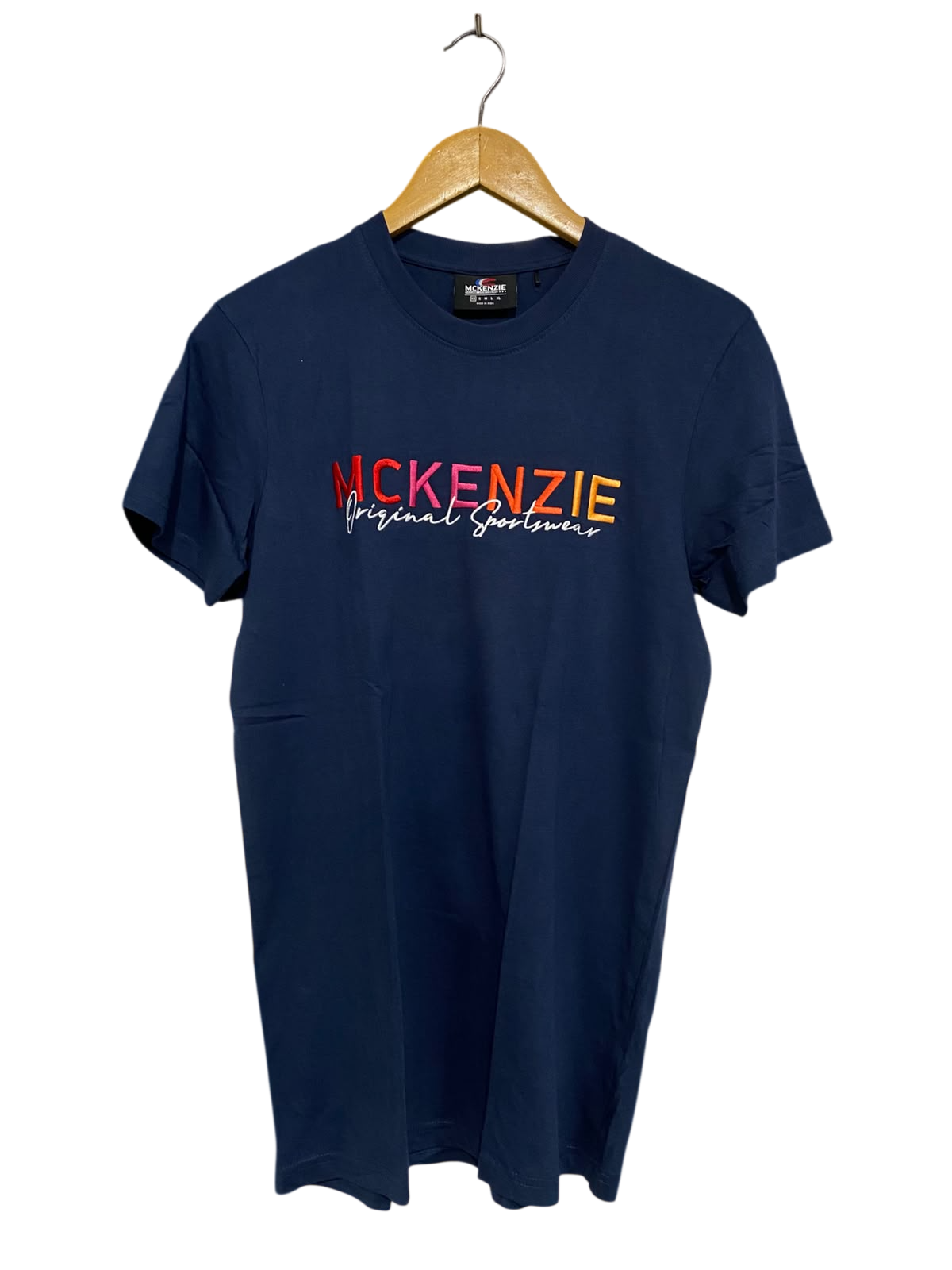 MCKENZIE |XS| BUST 18| A65| NAVY BLUE EMBROIDERED LOGO SHORT-SLEEVE T-SHIRT