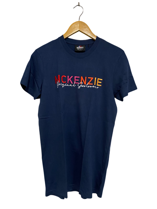 MCKENZIE |XS| BUST 18| A65| NAVY BLUE EMBROIDERED LOGO SHORT-SLEEVE T-SHIRT