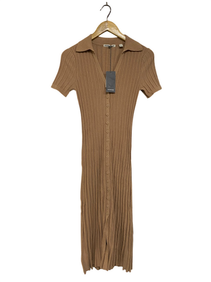 COUNTRY ROAD |XS| BUST 13| A66| CAMEL RIBBED KNIT BUTTON-UP SHORT-SLEEVE  MIDI DRESS