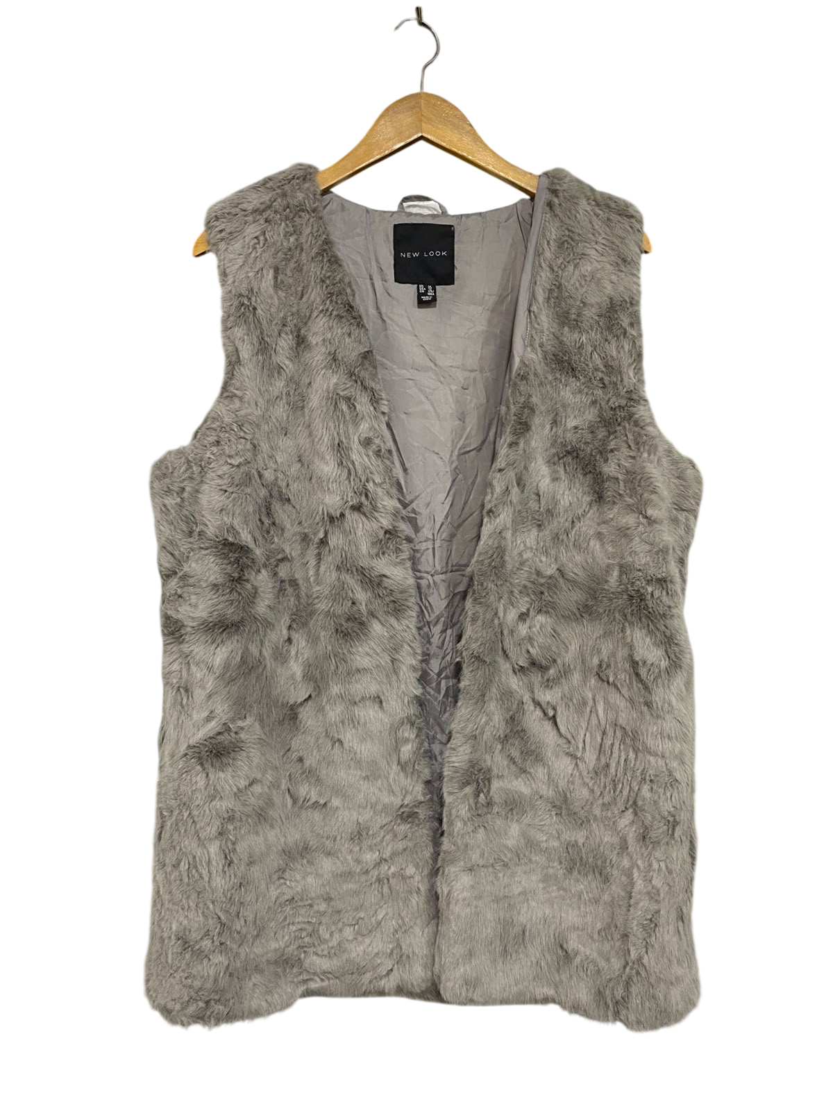 NEW LOOK |L| BUST 23| A66| GREY FAUX-FUR SLEEVELESS TECHNICAL UTILITY VEST