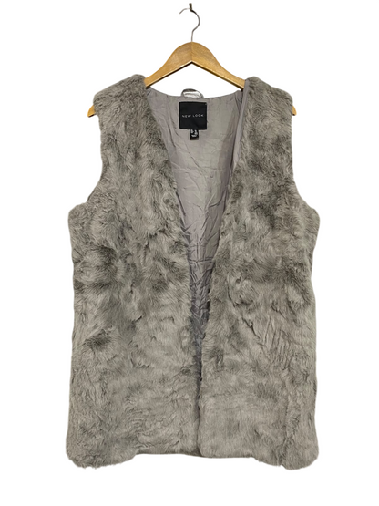 NEW LOOK |L| BUST 23| A66| GREY FAUX-FUR SLEEVELESS TECHNICAL UTILITY VEST