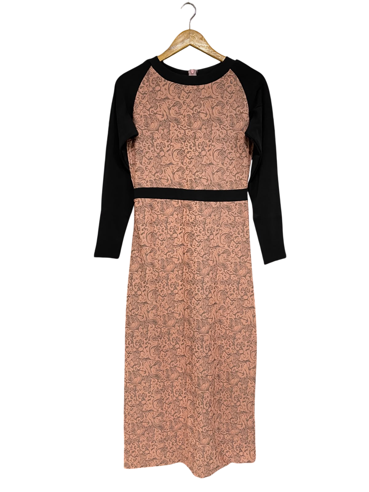 SEVENTEEN |S| BUST 17| A66| BLACK AND PEACH PRINTED LONG-SLEEVE TECHNICAL UTILITY MIDI DRESS