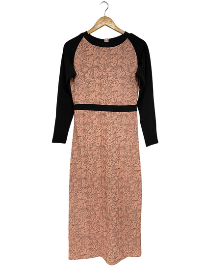 SEVENTEEN |S| BUST 17| A66| BLACK AND PEACH PRINTED LONG-SLEEVE TECHNICAL UTILITY MIDI DRESS
