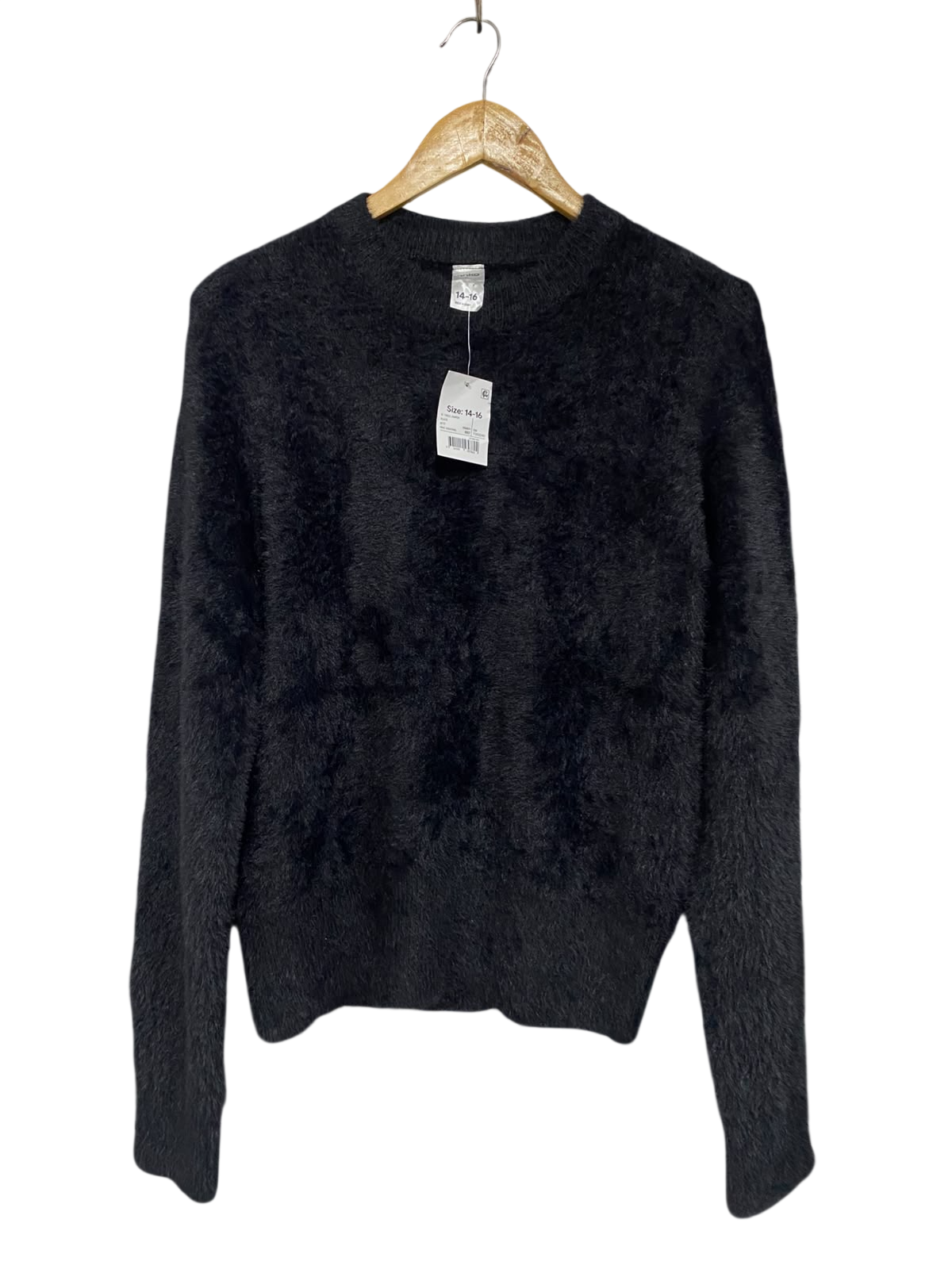 ANKO |L| BUST 19| A66| BLACK FUZZY TEXTURED CREWNECK LONG-SLEEVE TECHNICAL UTILITY SWEATER