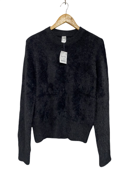 ANKO |L| BUST 19| A66| BLACK FUZZY TEXTURED CREWNECK LONG-SLEEVE TECHNICAL UTILITY SWEATER