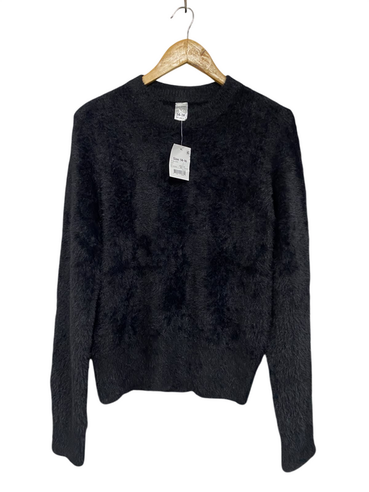 ANKO |L| BUST 19| A66| BLACK FUZZY TEXTURED CREWNECK LONG-SLEEVE  SWEATER