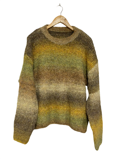 DAZY LESS |M| BUST 23| A66| EARTH-TONE OMBRE GRADIENT CREWNECK LONG-SLEEVE TECHNICAL UTILITY SWEATER