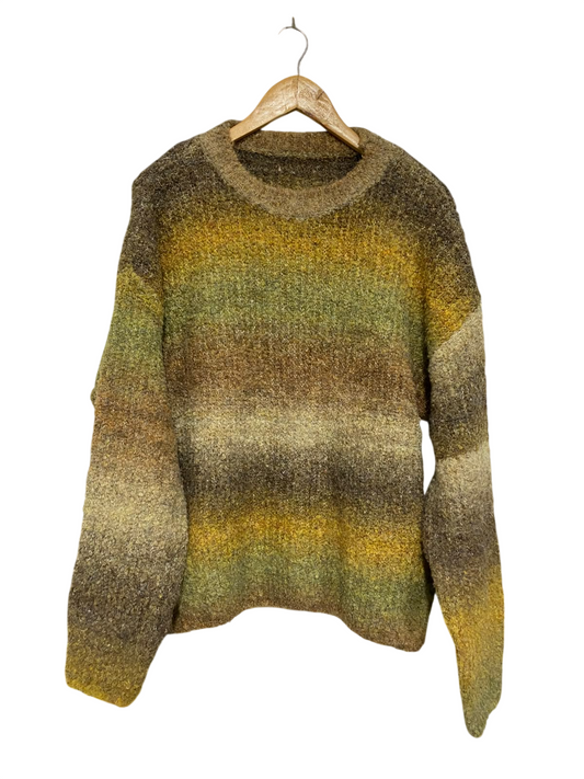 DAZY LESS |M| BUST 23| A66| EARTH-TONE OMBRE GRADIENT CREWNECK LONG-SLEEVE  SWEATER