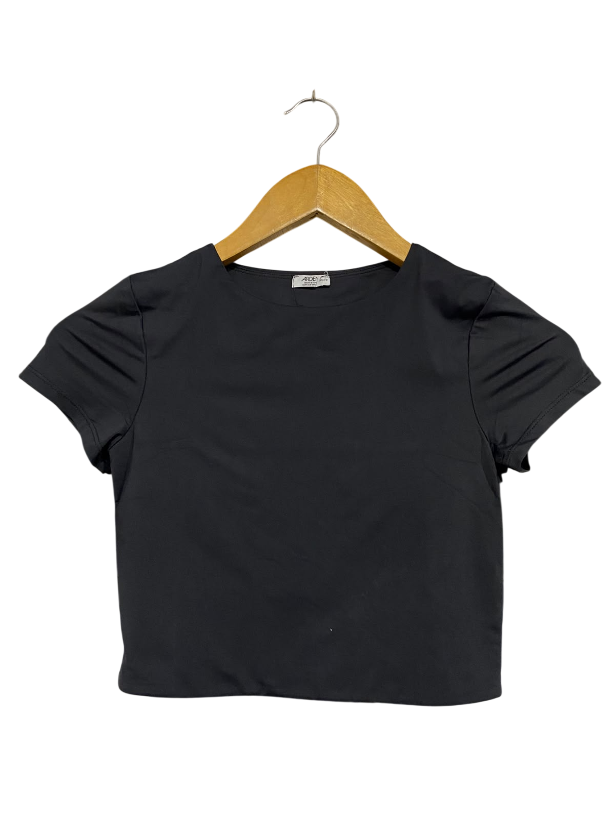 ARDENE |XS| BUST 13| A66| BLACK ROUND-NECK SHORT-SLEEVE TECHNICAL UTILITY CROP TOP