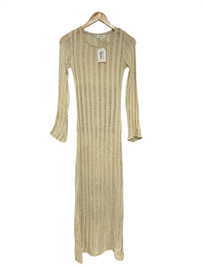 BILLY |XS| BUST 14| A66| BEIGE OPEN-KNIT LONG-SLEEVE TECHNICAL UTILITY MIDI DRESS