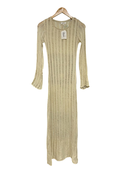 BILLY |XS| BUST 14| A66| BEIGE OPEN-KNIT LONG-SLEEVE  MIDI DRESS