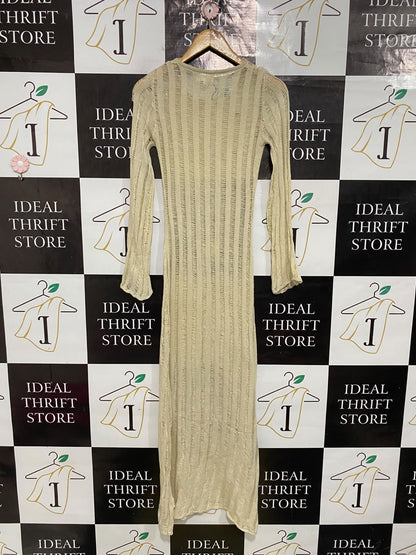 BILLY |XS| BUST 14| A66| BEIGE OPEN-KNIT LONG-SLEEVE TECHNICAL UTILITY MIDI DRESS