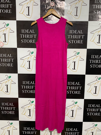 ANKO |M| BUST 16| A66| MAGENTA SLEEVELESS RIBBED KNIT TECHNICAL UTILITY MIDI DRESS