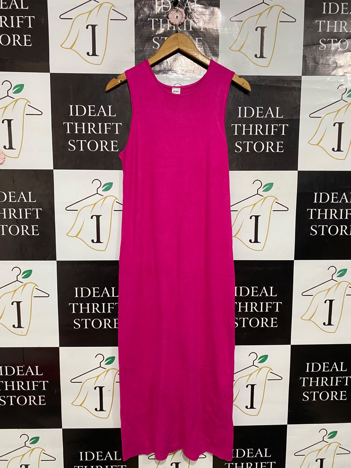 ANKO |M| BUST 16| A66| MAGENTA SLEEVELESS RIBBED KNIT TECHNICAL UTILITY MIDI DRESS