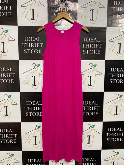 ANKO |M| BUST 16| A66| MAGENTA SLEEVELESS RIBBED KNIT TECHNICAL UTILITY MIDI DRESS