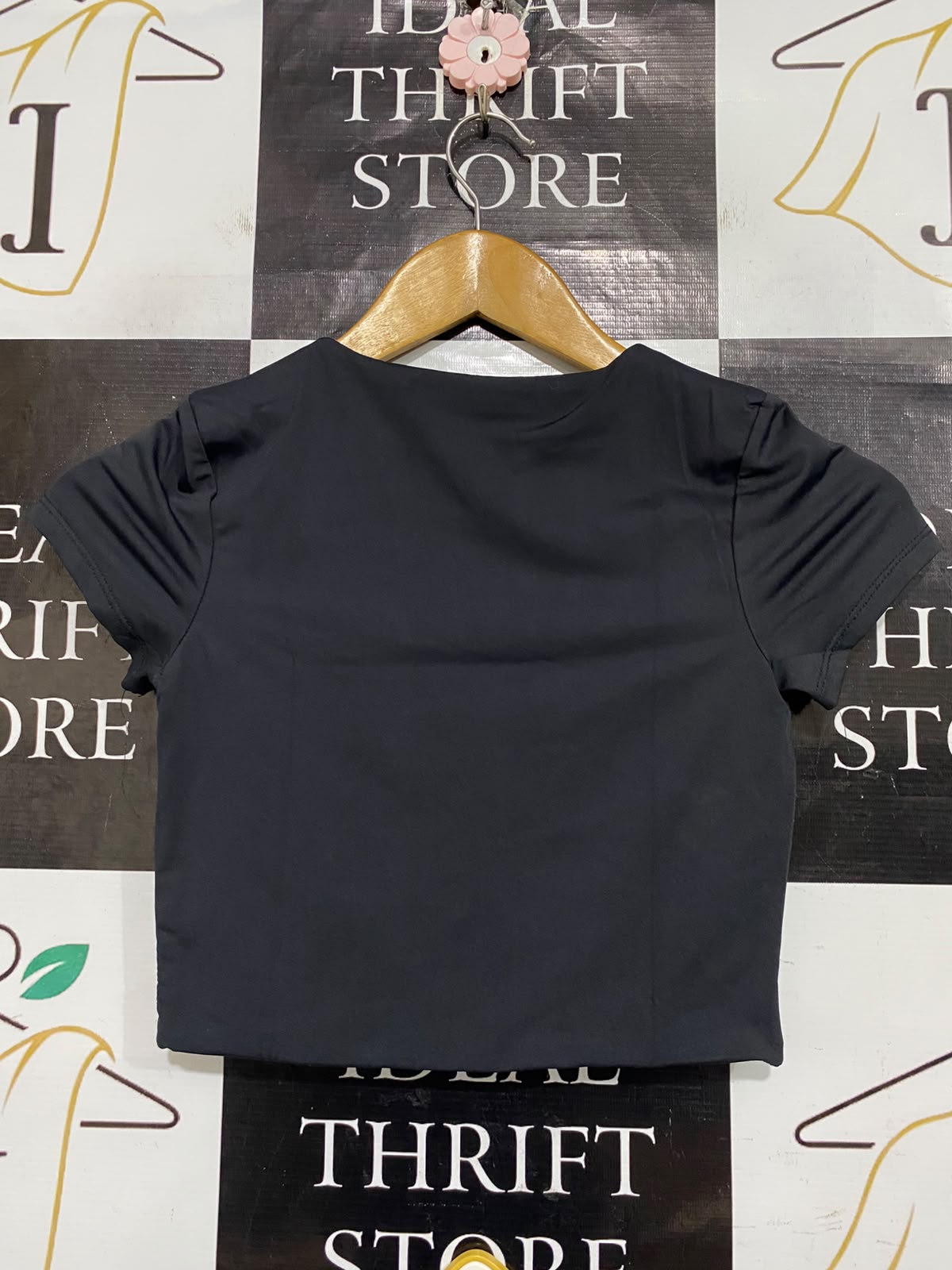 ARDENE |XS| BUST 13| A66| BLACK ROUND-NECK SHORT-SLEEVE TECHNICAL UTILITY CROP TOP