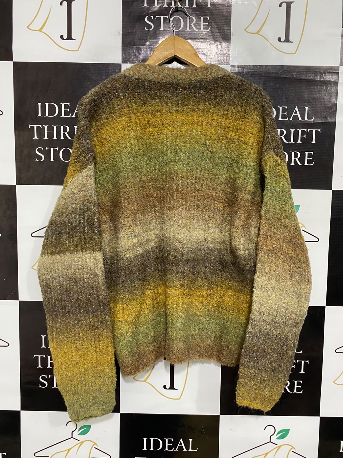DAZY LESS |M| BUST 23| A66| EARTH-TONE OMBRE GRADIENT CREWNECK LONG-SLEEVE TECHNICAL UTILITY SWEATER