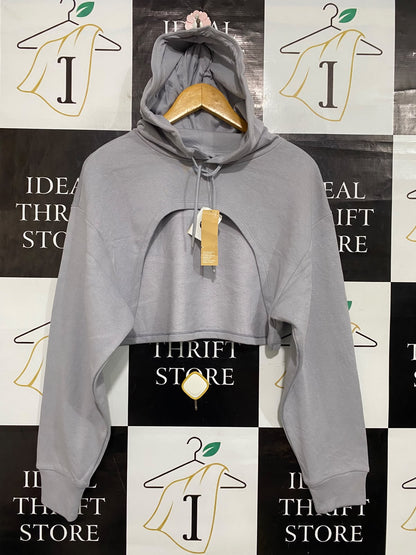 ANKO |M| BUST 21| A66| GREY ARCHITECTURAL CUTOUT HOODED LONG-SLEEVE TECHNICAL UTILITY CROP HOODIE