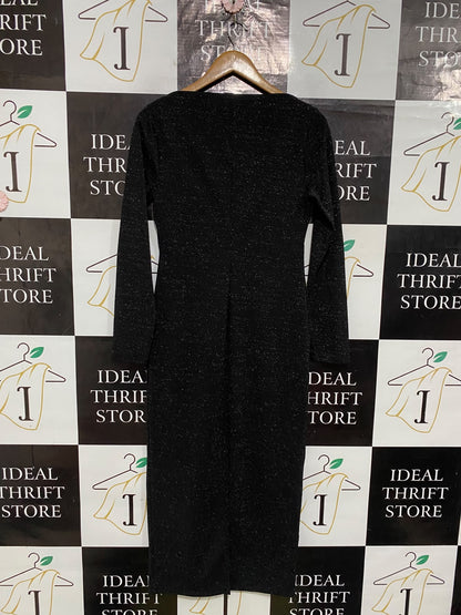 TU WOMAN |M| BUST 17| A66| BLACK SHIMMER BOAT-NECK LONG-SLEEVE TECHNICAL UTILITY MIDI DRESS
