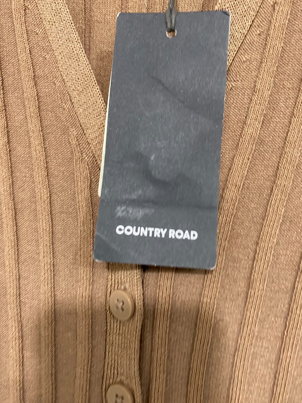 COUNTRY ROAD |XS| BUST 13| A66| CAMEL RIBBED KNIT BUTTON-UP SHORT-SLEEVE  MIDI DRESS