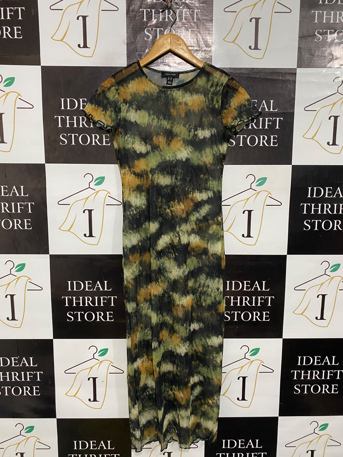 NEW LOOK |S| BUST 15| A65| CAMOUFLAGE MESH SHORT-SLEEVE  MIDI DRESS