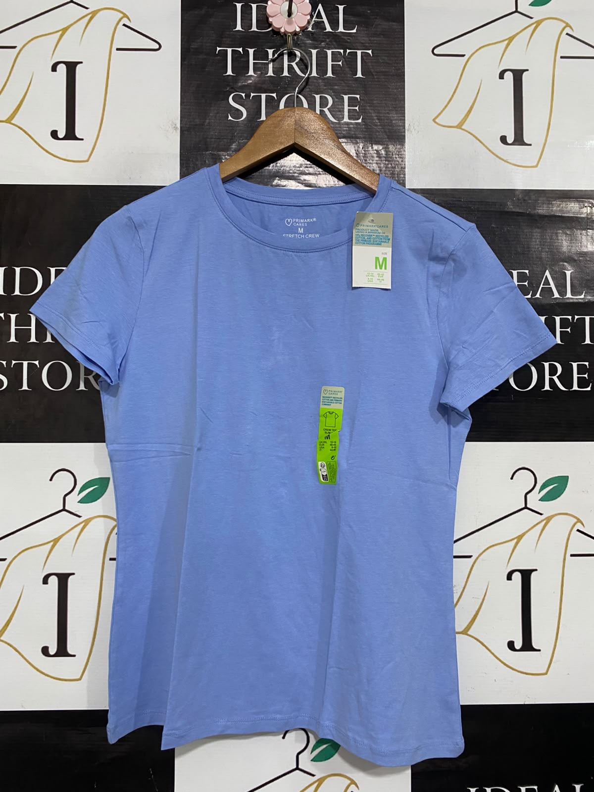 PRIMARK CARES |M| BUST 18| A65| PERIWINKLE BLUE STRETCH CREWNECK SHORT-SLEEVE T-SHIRT