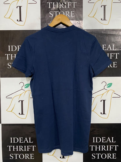 MCKENZIE |XS| BUST 18| A65| NAVY BLUE EMBROIDERED LOGO SHORT-SLEEVE T-SHIRT