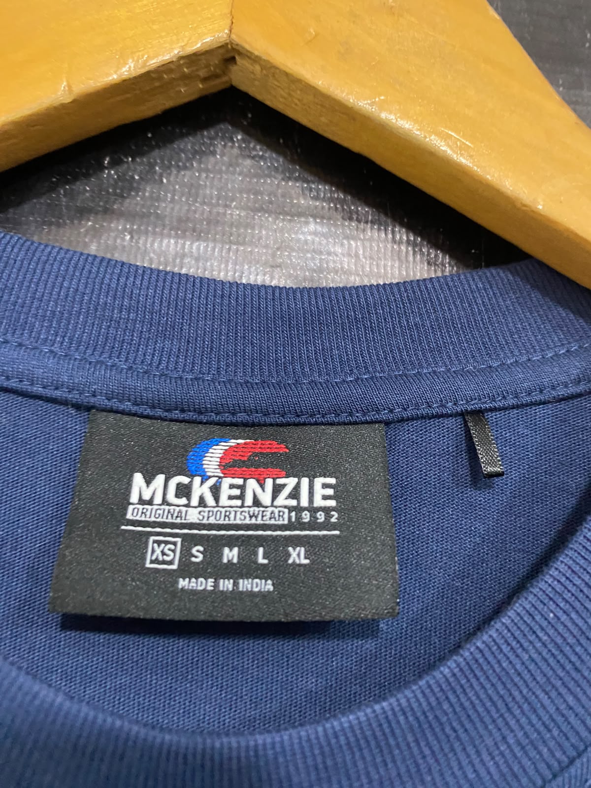MCKENZIE |XS| BUST 18| A65| NAVY BLUE EMBROIDERED LOGO SHORT-SLEEVE T-SHIRT
