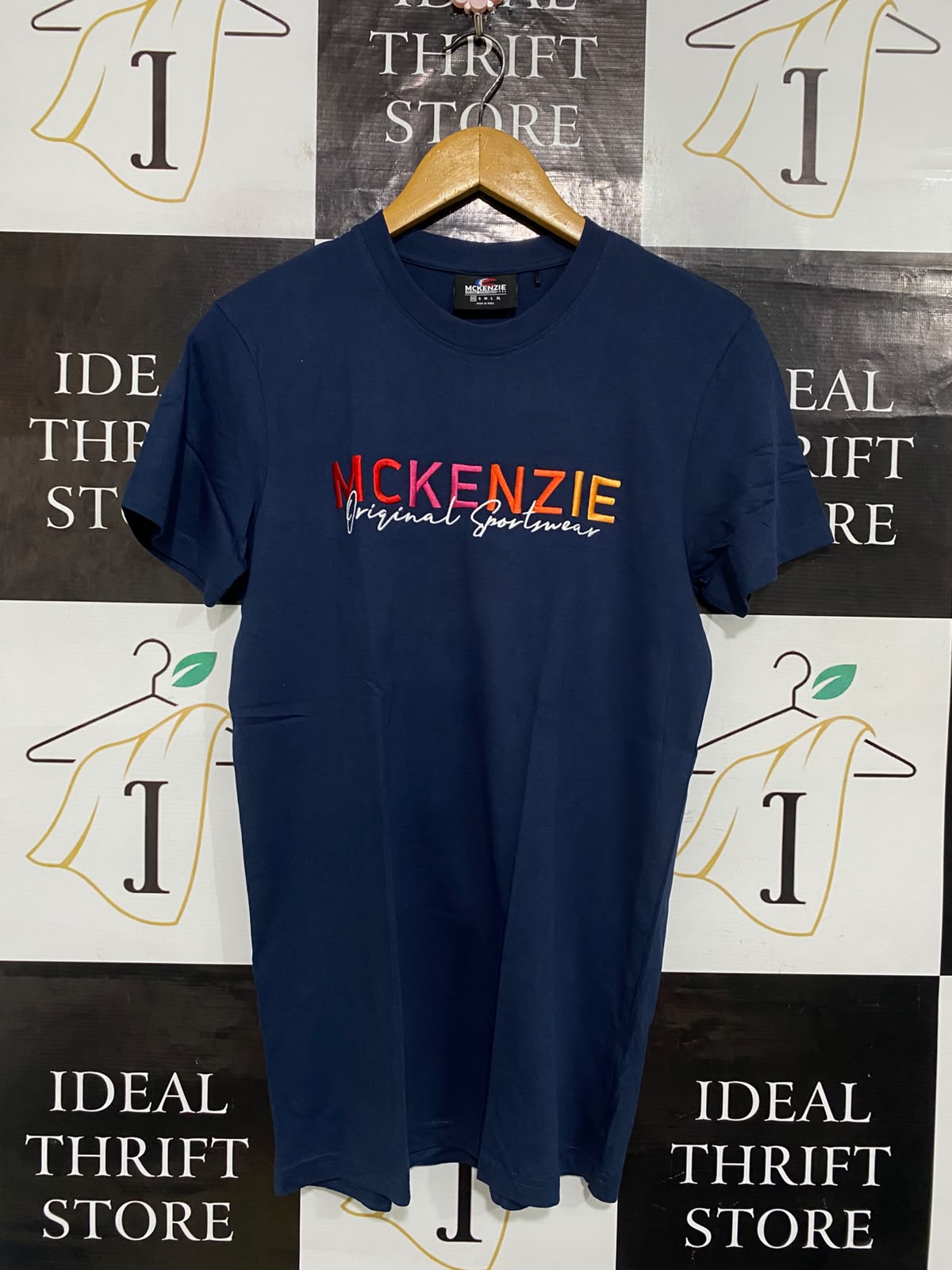 MCKENZIE |XS| BUST 18| A65| NAVY BLUE EMBROIDERED LOGO SHORT-SLEEVE T-SHIRT
