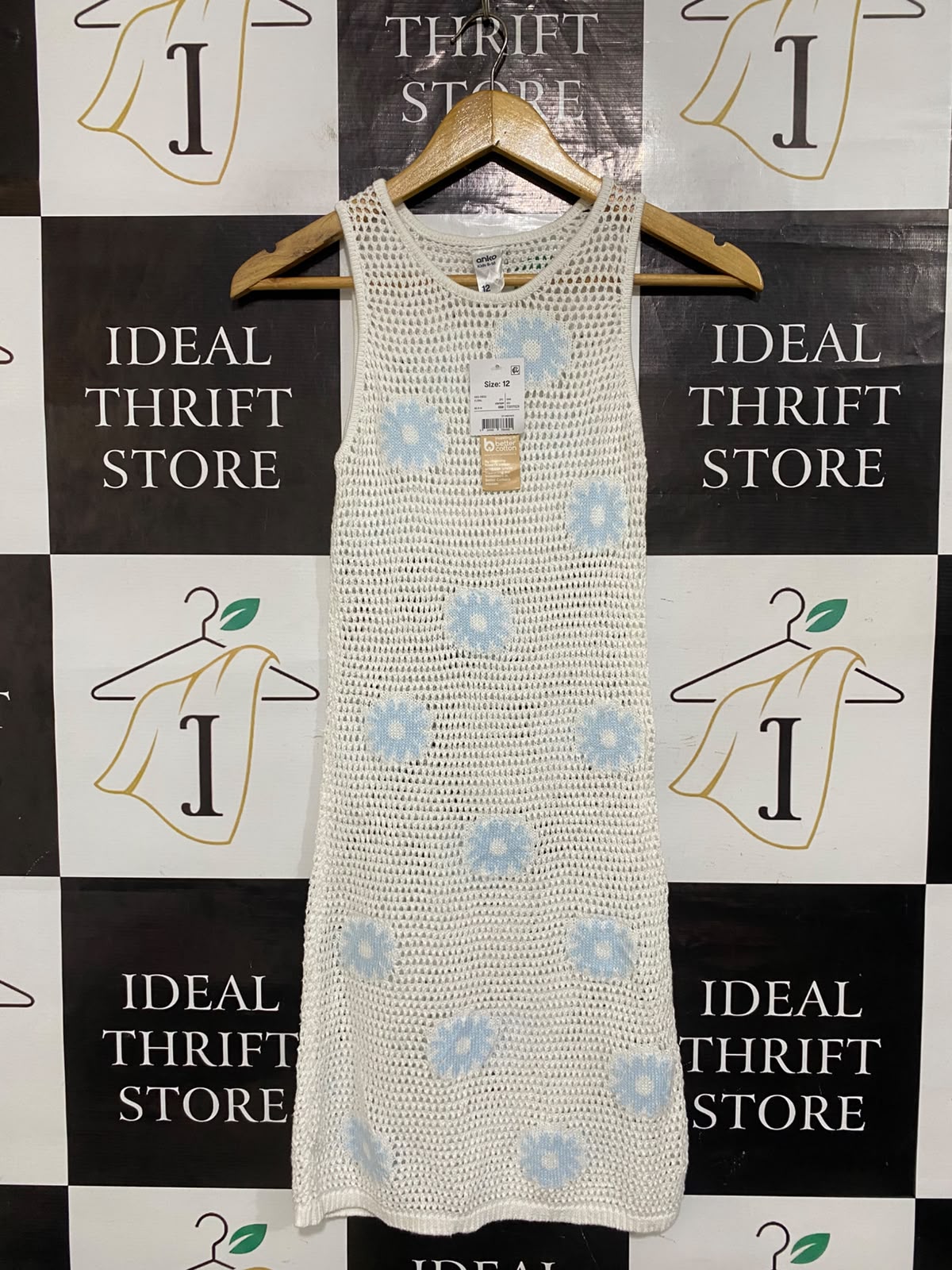 ANKO |XS| BUST 12| A65| WHITE AND BLUE FLORAL CROCHET SLEEVELESS  MIDI DRESS