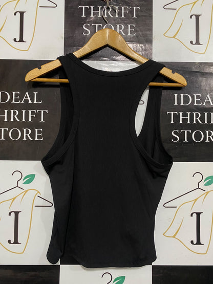 INCERUN |S| BUST 17| A65| BLACK RIBBED KNIT SCOOP-NECK RACERBACK  TANK TOP