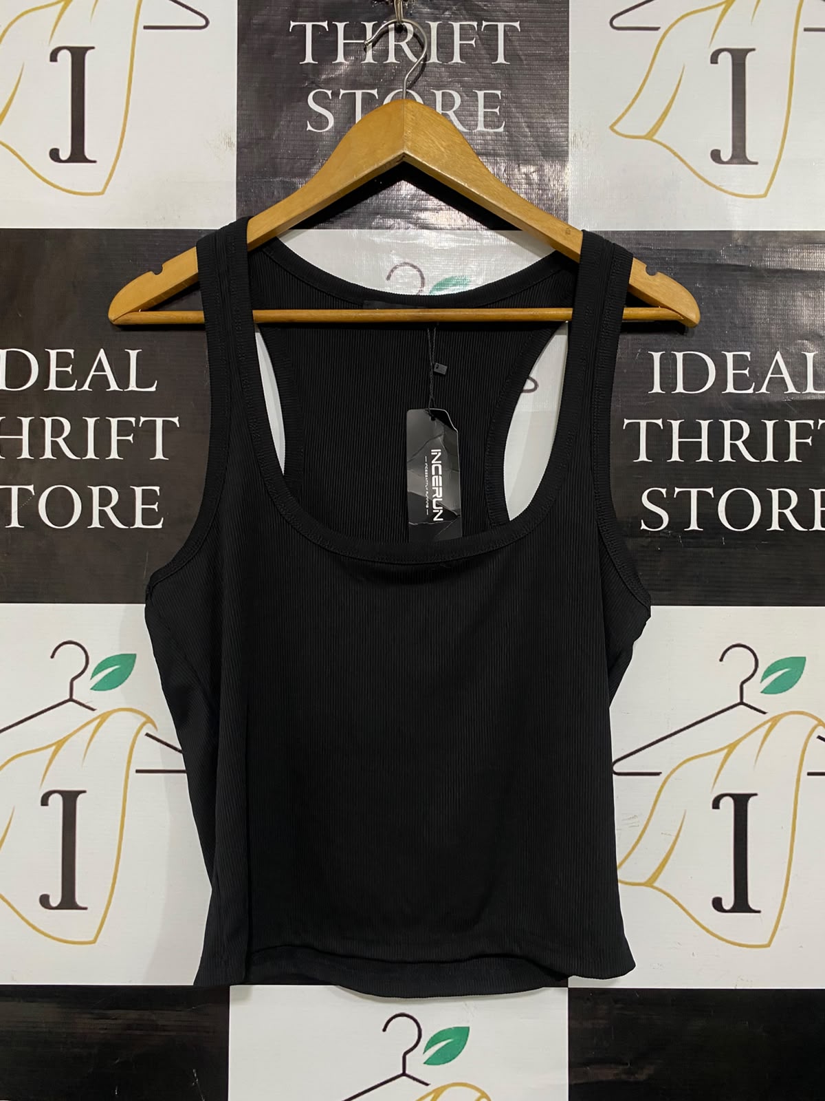 INCERUN |S| BUST 17| A65| BLACK RIBBED KNIT SCOOP-NECK RACERBACK  TANK TOP