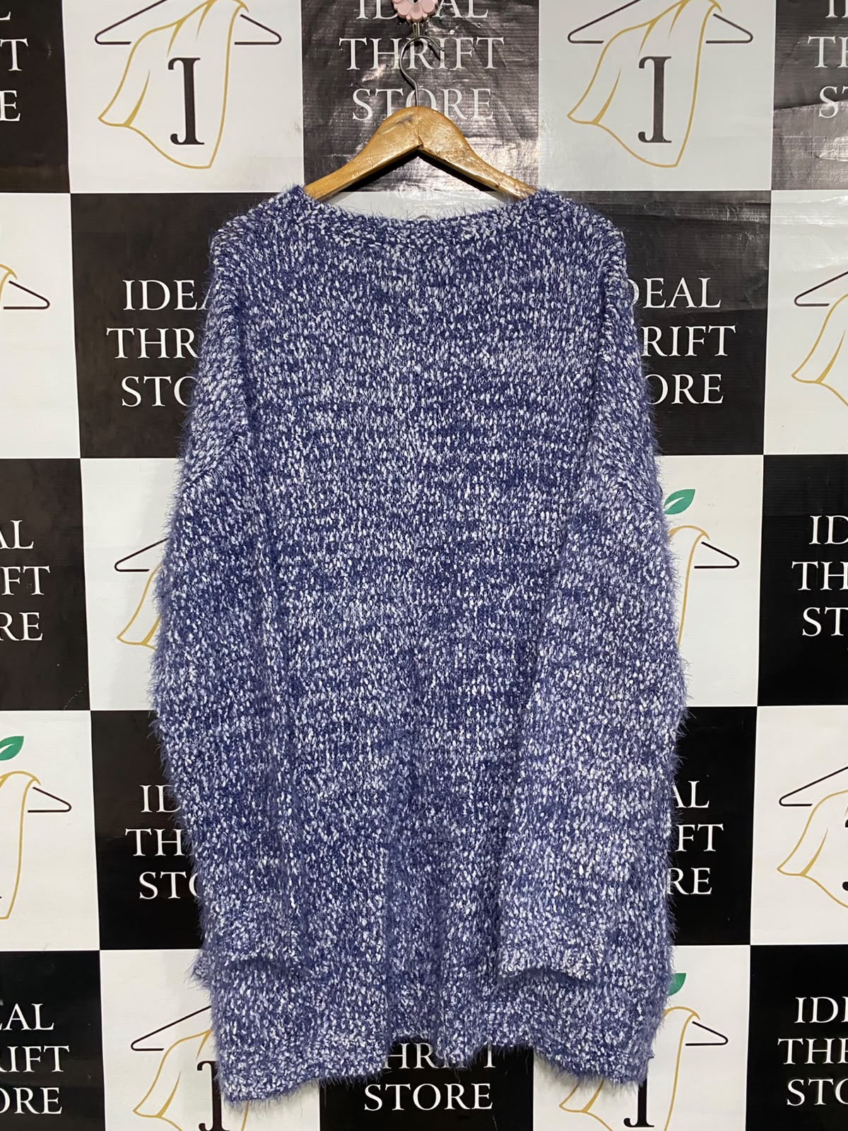 AVELLA |XL| BUST 24| A65| BLUE AND WHITE MARLED FUZZY OPEN-FRONT CARDIGAN