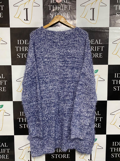 AVELLA |XL| BUST 24| A65| BLUE AND WHITE MARLED FUZZY OPEN-FRONT CARDIGAN