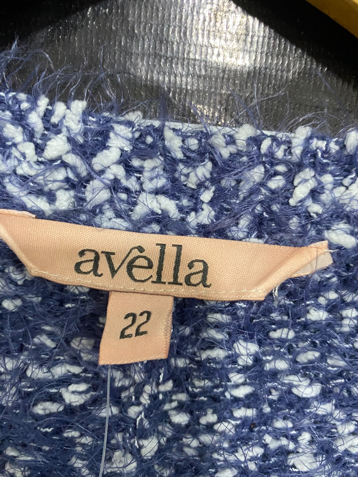 AVELLA |XL| BUST 24| A65| BLUE AND WHITE MARLED FUZZY OPEN-FRONT CARDIGAN