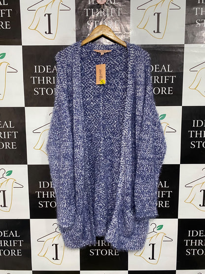 AVELLA |XL| BUST 24| A65| BLUE AND WHITE MARLED FUZZY OPEN-FRONT CARDIGAN